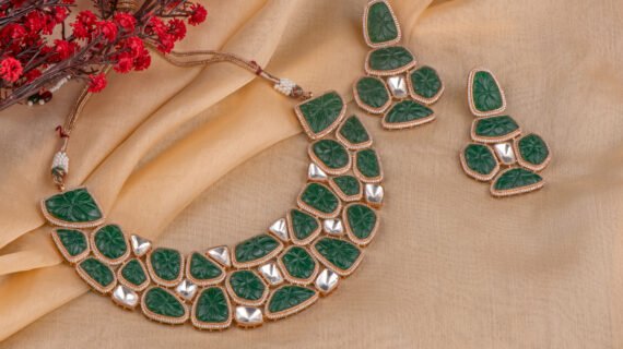 Emerald Green Polki Kundan Bridal Set