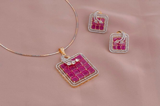 Square Ruby & CZ Pendant