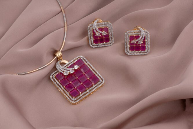 Square Ruby & CZ Pendant