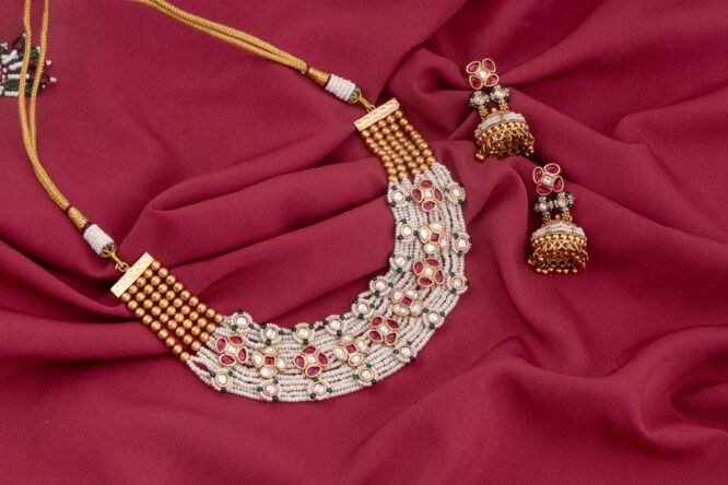 Pearl and Kundan Necklace - Green & Pink