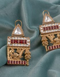 Gold Finish Kundan Polki Temple Dangler Earrings