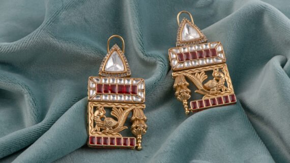 Gold Finish Kundan Polki Temple Dangler Earrings