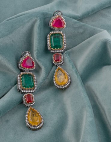 Priyaasi Multicolored Stone Chandelier Drop Earrings