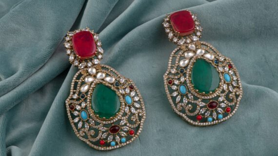 Gold Finish Moissanite Polki Dangler Earrings with CZ