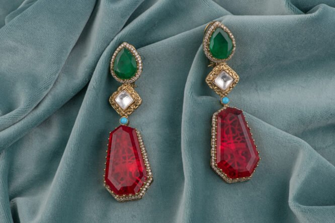 Ruby & Emerald Statement Kundan Earrings for Bridal Wear