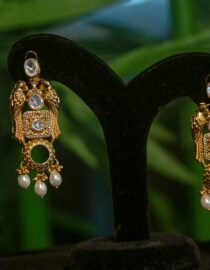 Gold Plated Kundan Pearl Parrot Design Earrings