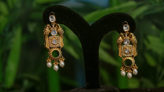 Gold Plated Kundan Pearl Parrot Design Earrings