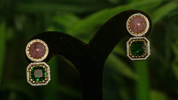 Double Stone Green Semi-Precious Earrings