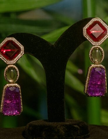 Sabyasachi Inspired Red & Purple Doublet Stone Earrings