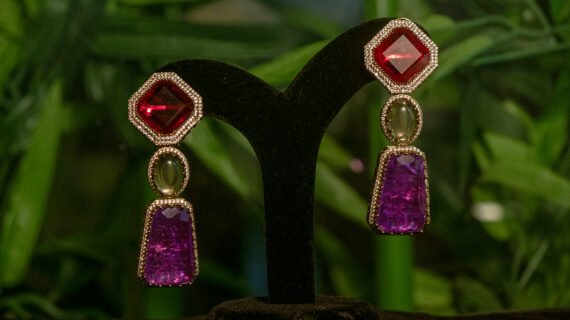 Sabyasachi Inspired Red & Purple Doublet Stone Earrings
