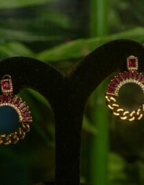 Gold Plated Ruby Pink Earrings