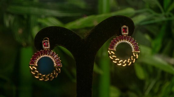 Gold Plated Ruby Pink Earrings