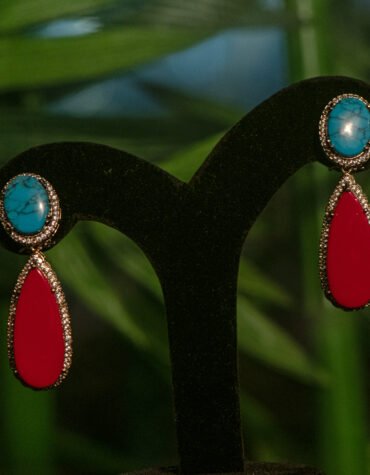 Gold Plated Firoza & Red Doublet Stone AD Earrings