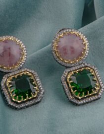 Dual Tone Pink & Green Gemstone Earrings