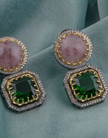 Dual Tone Pink & Green Gemstone Earrings