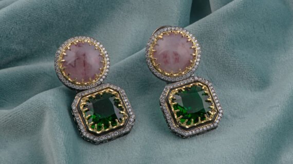 Dual Tone Pink & Green Gemstone Earrings