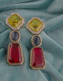 Red & Yellow Semi-Precious Statement Dangle Earrings