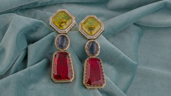 Red & Yellow Semi-Precious Statement Dangle Earrings