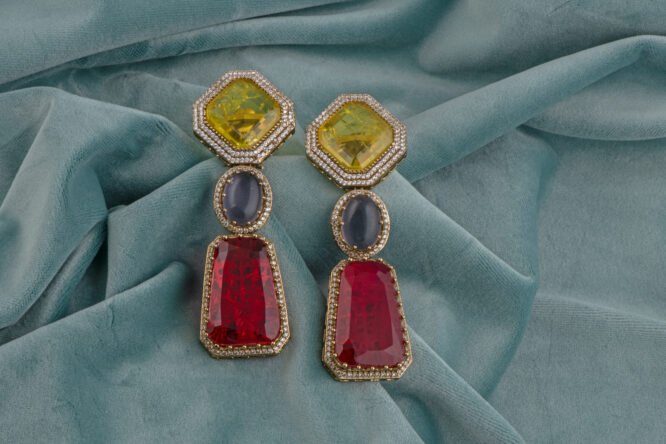 Red & Yellow Semi-Precious Statement Dangle Earrings
