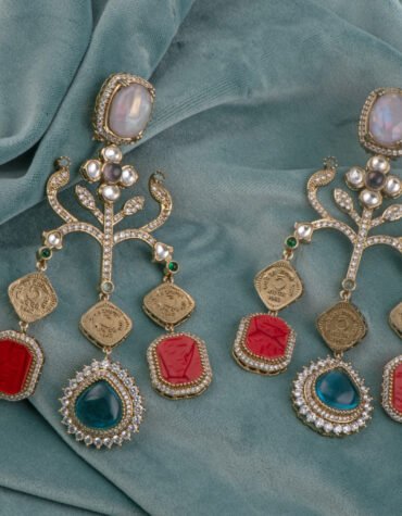 Fusion Earrings – Kundan, AD & Enamel Work