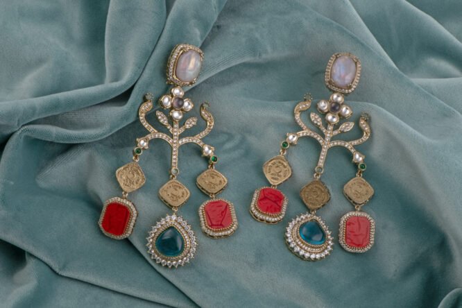 Fusion Earrings – Kundan, AD & Enamel Work