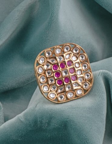 Kundan Ruby Pink Adjustable Ring