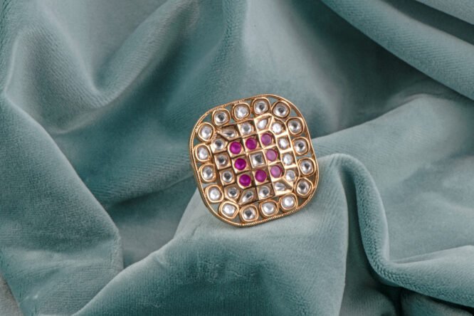 Kundan Ruby Pink Adjustable Ring