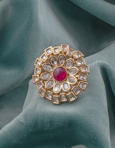 Gold Plated Adjustable Kundan Ring