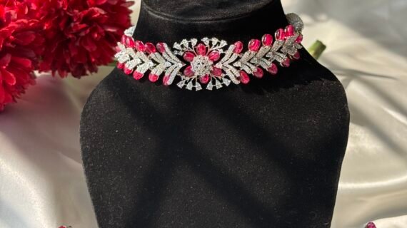 American Diamond with Ruby Choker Set