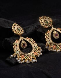 Traditional Multicolor Kundan Pearl Chandbali Earrings