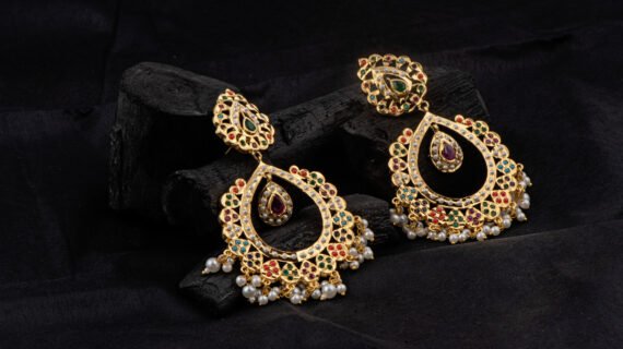 Traditional Multicolor Kundan Pearl Chandbali Earrings