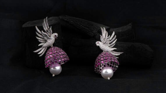 Ruby Crystal Bird Designer Jhumka Earrings