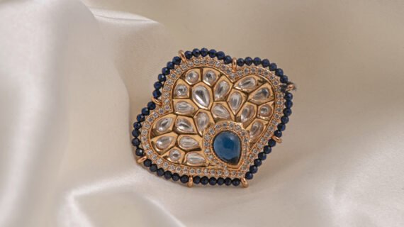 Gold Polished Midnight Blue Kundan Ring