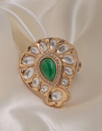Gold Polished Emerald Drop Polki Ring