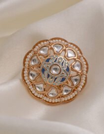 Gold Polished Meenakari Kundan Ring