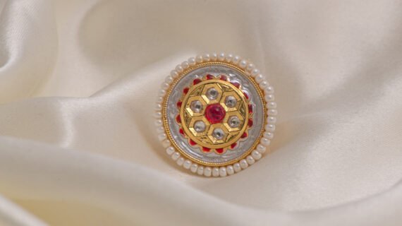 Gold Polished Hexagon Pearl Ring