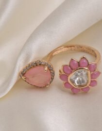 Gold Polished Kundan and CZ Statement Ring