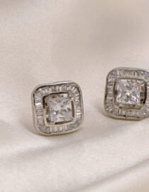 Rhodium Polished American Diamond Studs