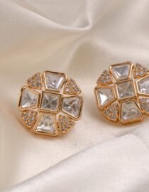 Gold Polished Kundan Statement Studs