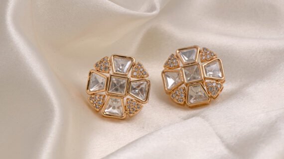 Gold Polished Kundan Statement Studs