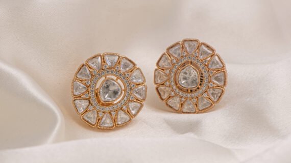 Gold Polished Polki-Style Studs