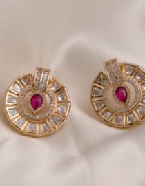 Gold Polished Ruby Kundan Studs