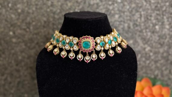 Gold Plated Green Pink Choker Set