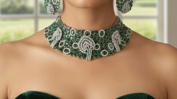 Cubic Zirconia Green Rhodium Polished choker