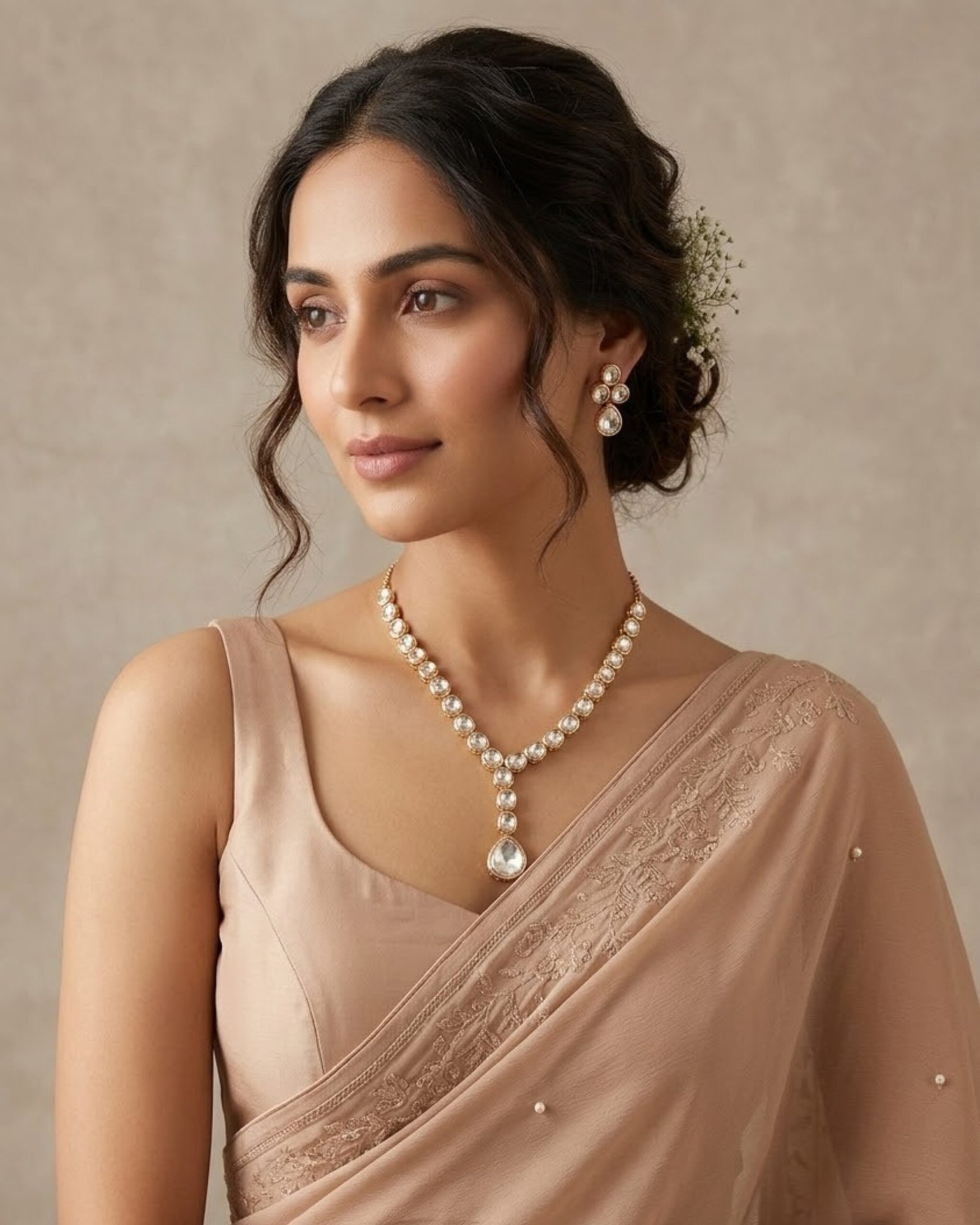 18 Carat Gold Polished Kundan Necklace