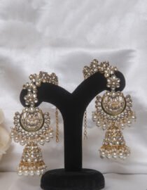 Gold-Plated Kundan Pearl Chandbali Jhumka Earrings