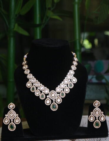 Elegant Kundan Necklace Set with Green Drops