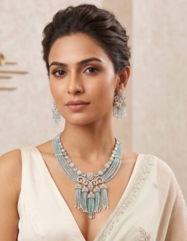 Blue Beaded Designer Necklace Set