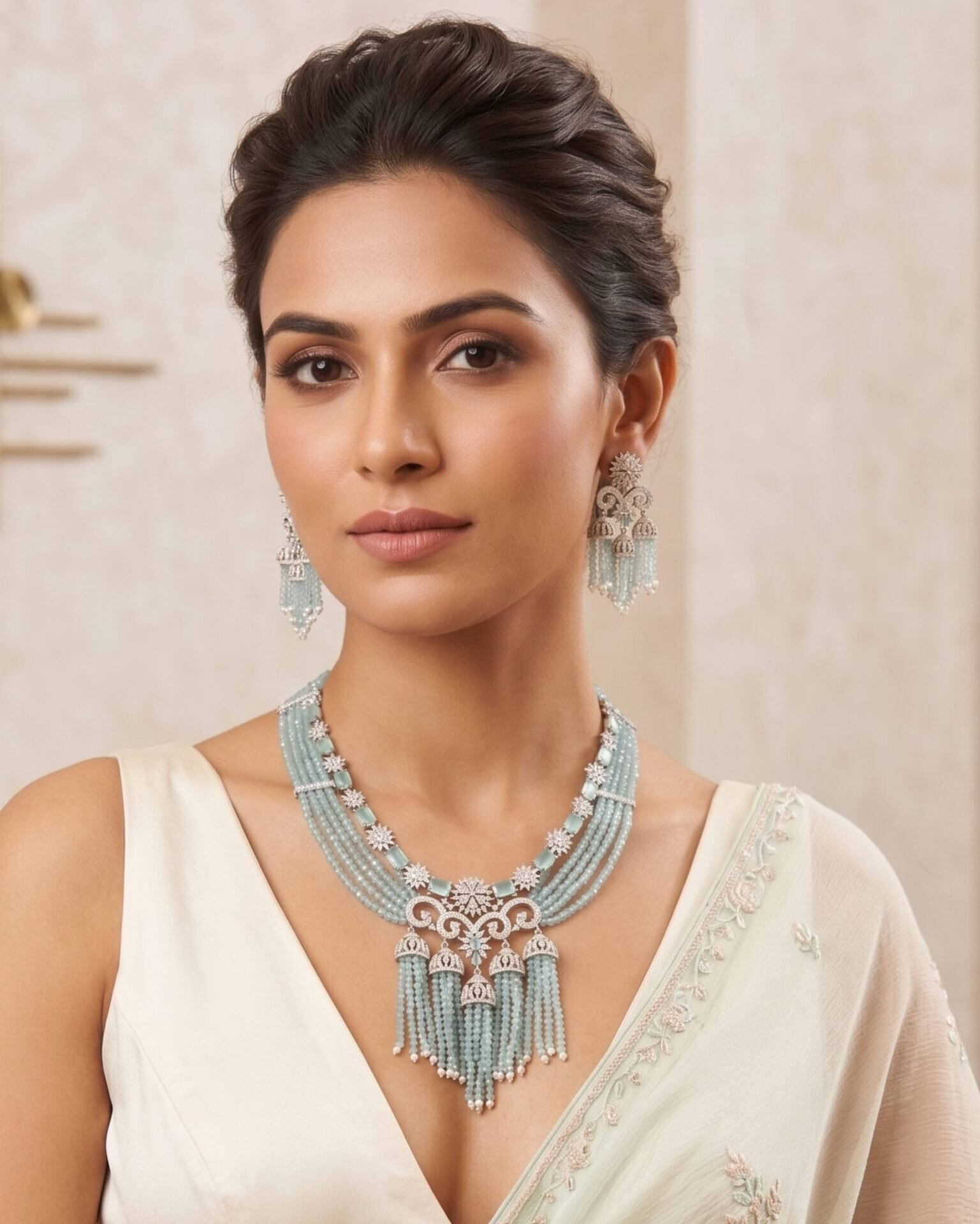 Blue Beaded Designer Necklace Set