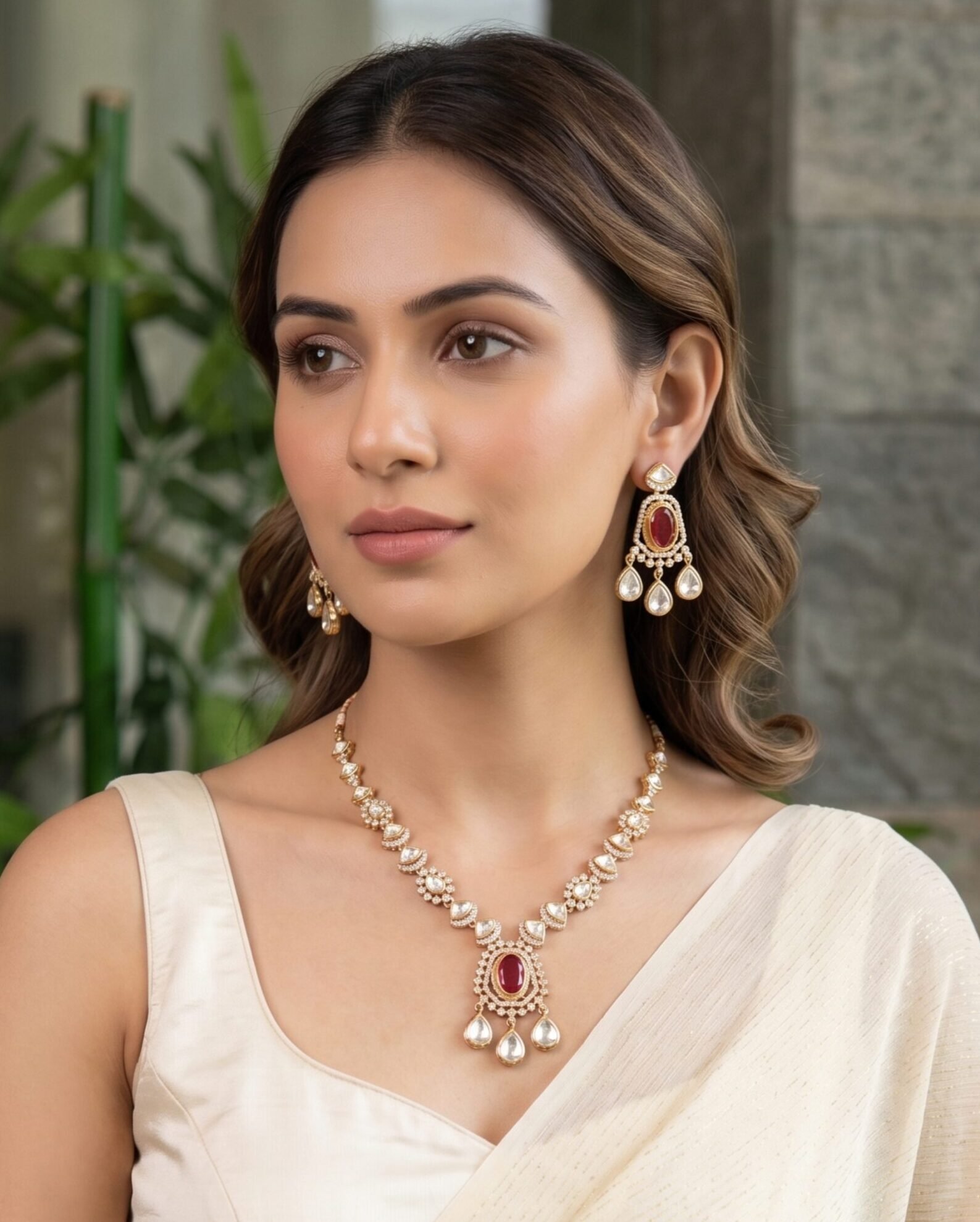 Kundan Pendant Necklace Set (Polki Style)